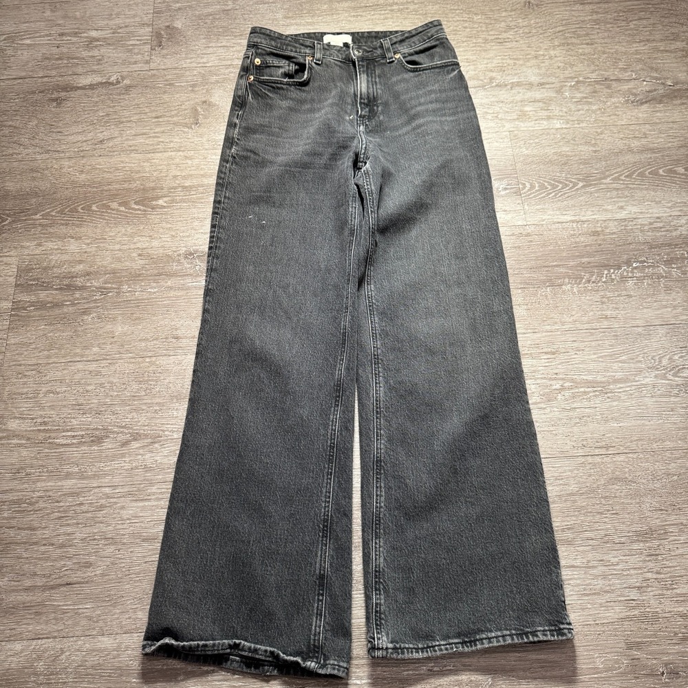 H&M Jeans Womens 4 Gray Denim Flare Leg Cotton Wide Baggy Bootcut 26x29 Casual